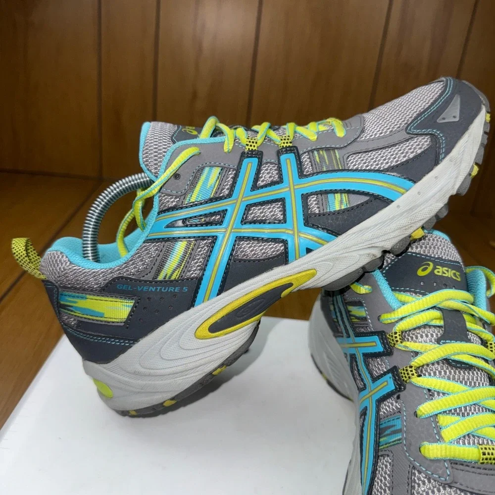 Asics Gel-Venture 5 Womens 11 Grey Blue Yellow Trail Running Shoes‎ T5N8N